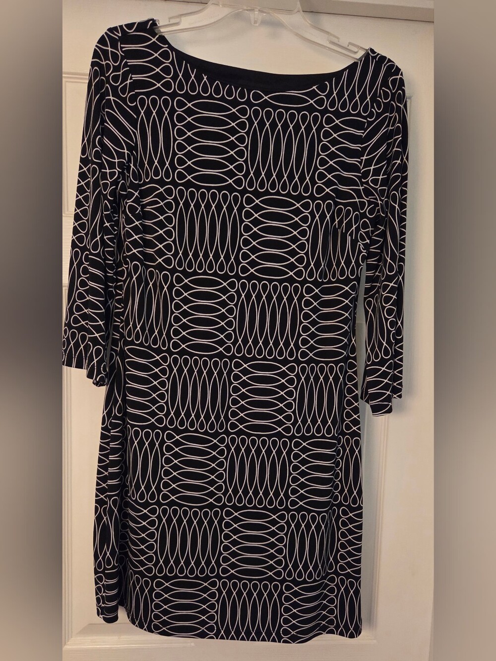 Enfocus Studio Black Dress with White Geometric Pattern